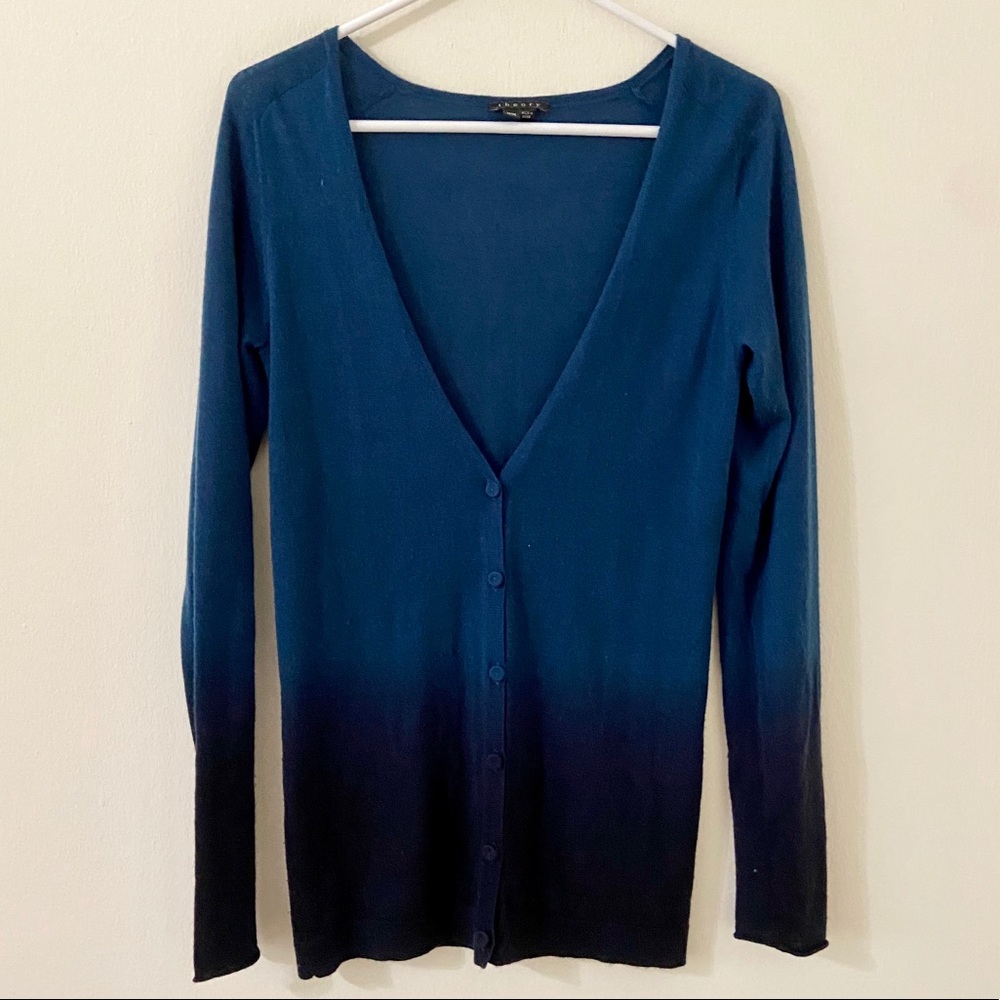 Theory 100% Cashmere Blue Ombré Cardigan